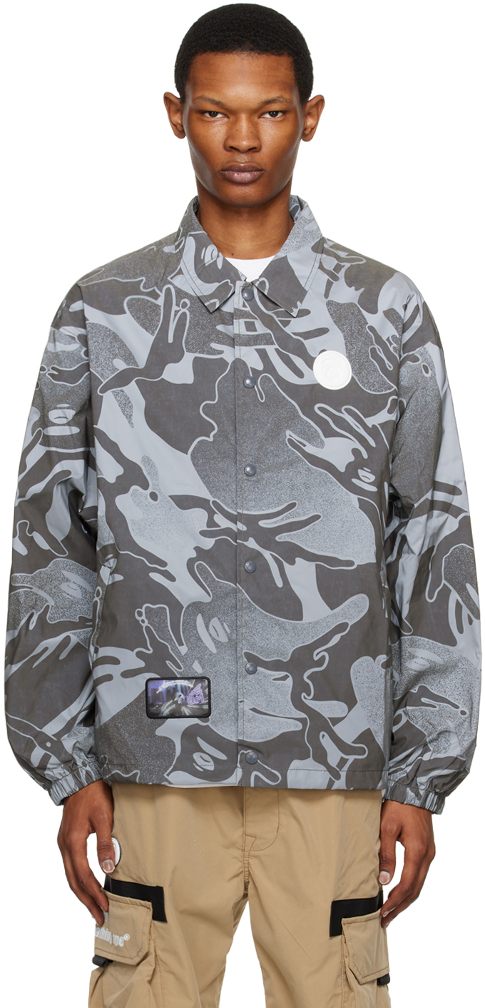 Gray Reflective Jacket by AAPE by A Bathing Ape on Sale