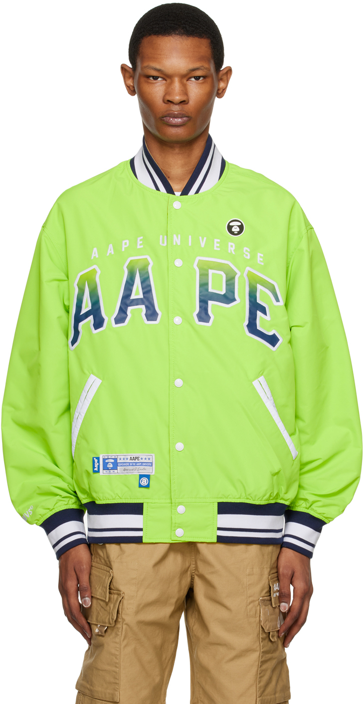 Green Reversible Bomber Jacket by AAPE by A Bathing Ape on Sale