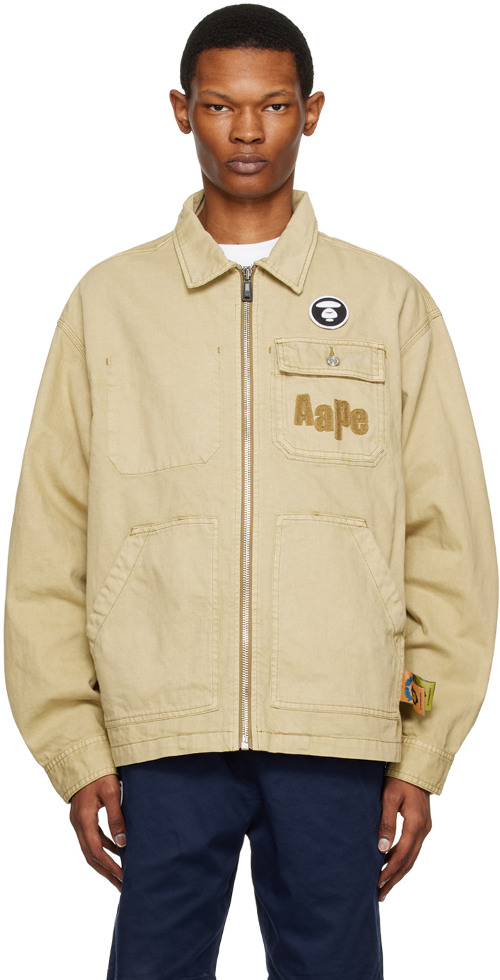 AAPE by A Bathing Ape: Beige Embroidered Jacket | SSENSE