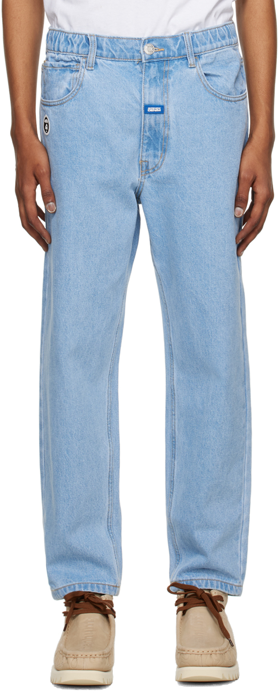 AAPE by A Bathing Ape: Blue Embroidered Denim Trousers | SSENSE