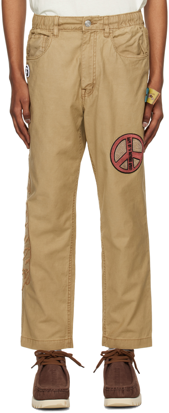 Aape By A Bathing Ape Beige Embroidered Trousers In Bgd
