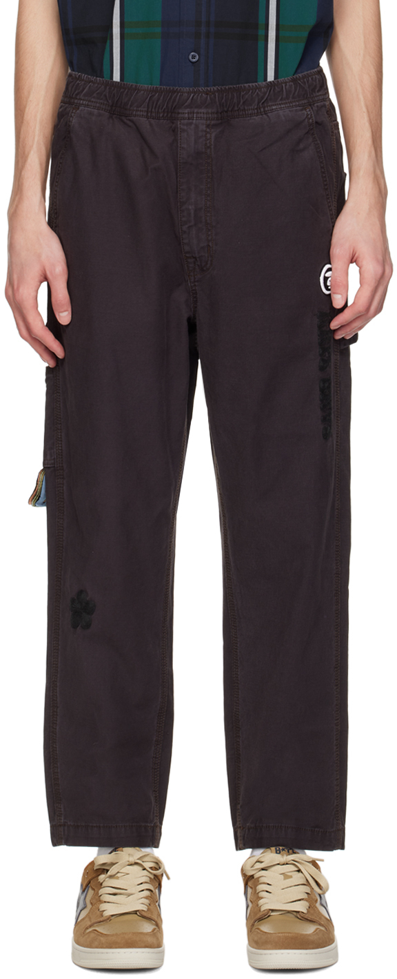 Aape By A Bathing Ape Black Embroidered Trousers In Bkl