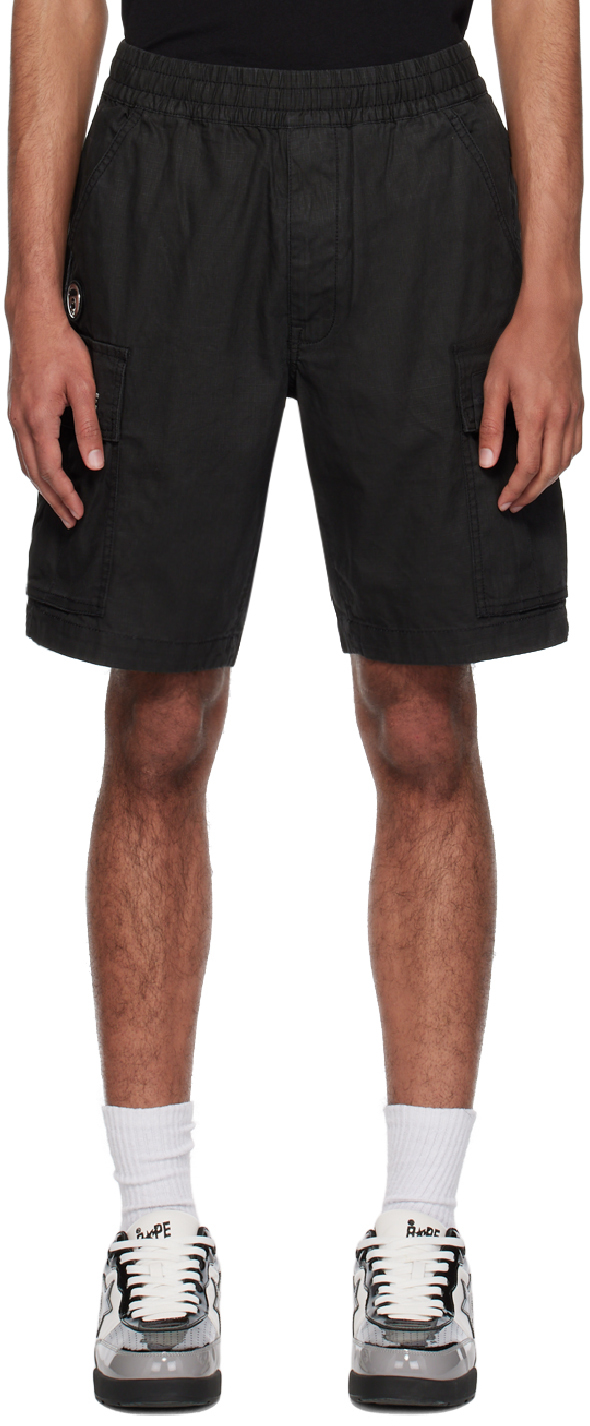 Black Garment-Dyed Cargo Shorts