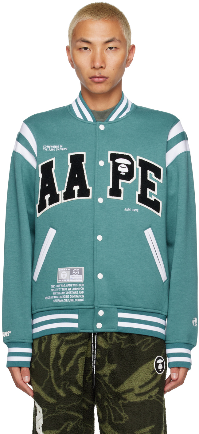 AAPE by A Bathing Ape Green Patch Bomber Jacket