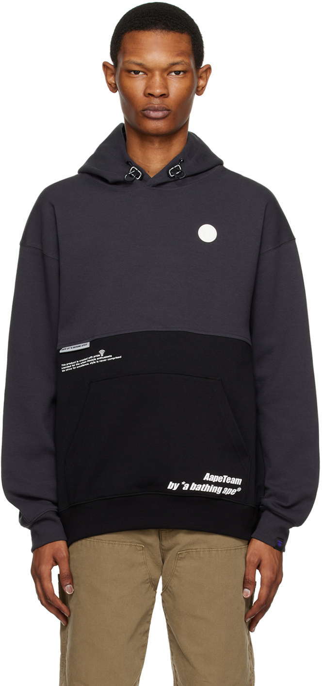 Black & Gray Graphic Hoodie by AAPE by A Bathing Ape on Sale