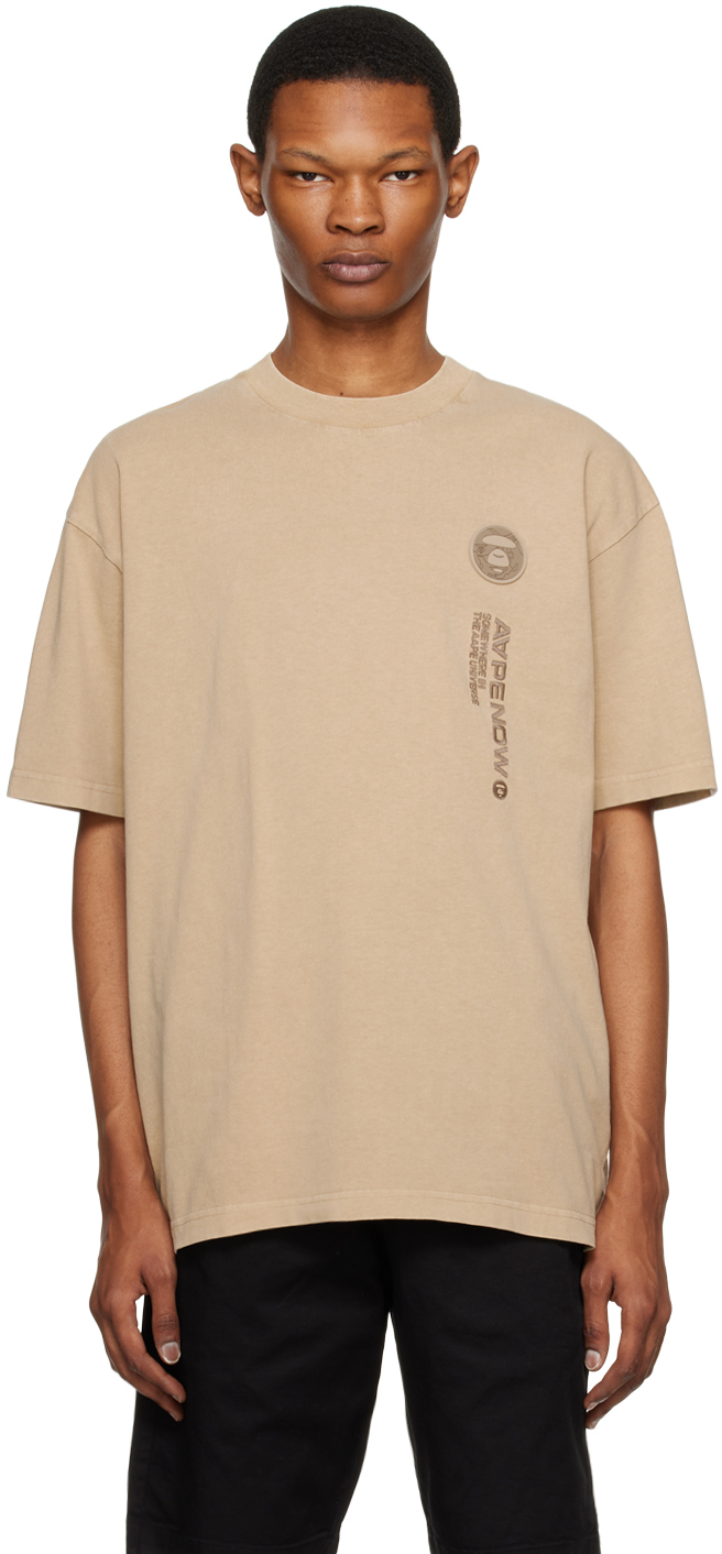 AAPE by A Bathing Ape: Beige Embroidered T-Shirt | SSENSE
