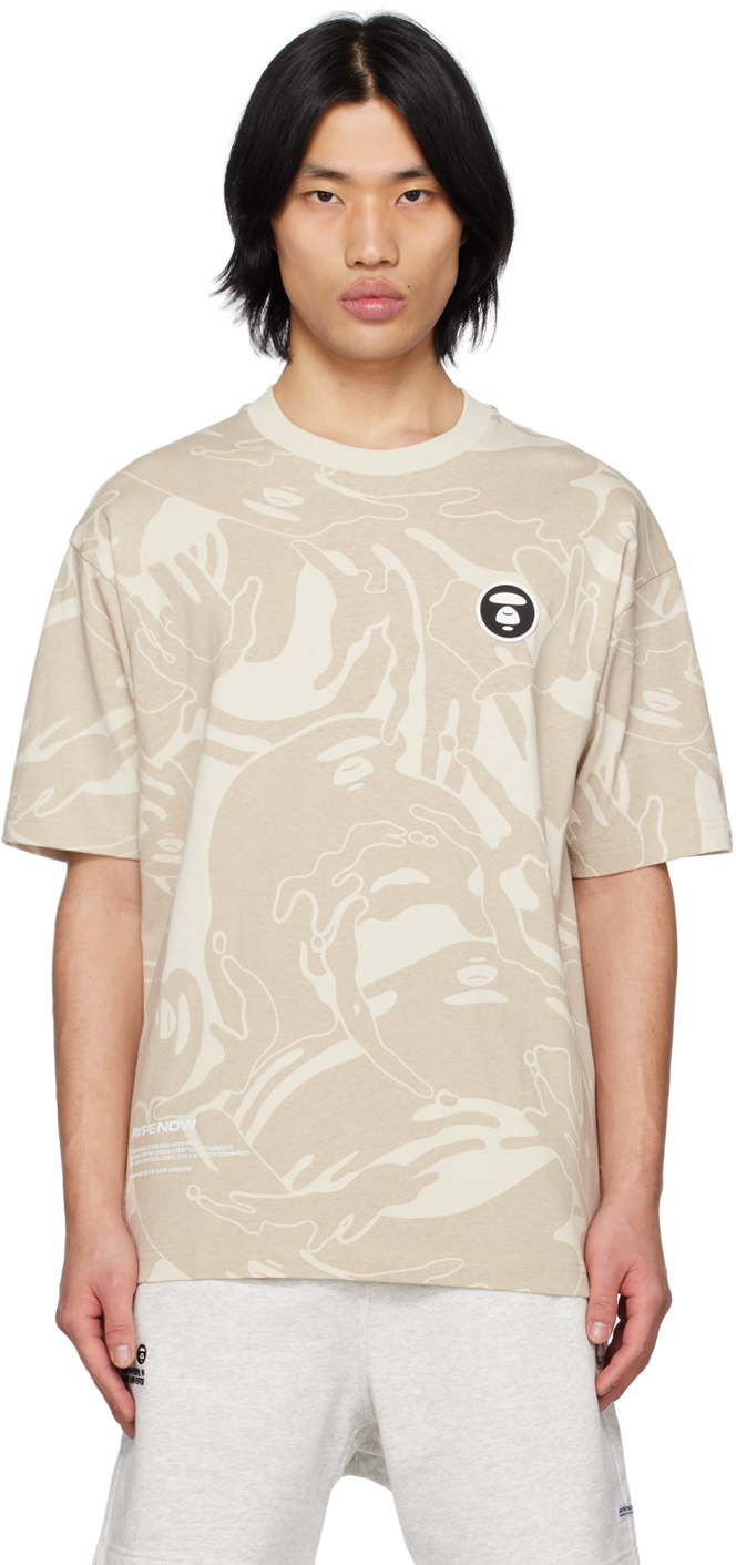 AAPE by A Bathing Ape: Beige Now Camouflage T-Shirt | SSENSE