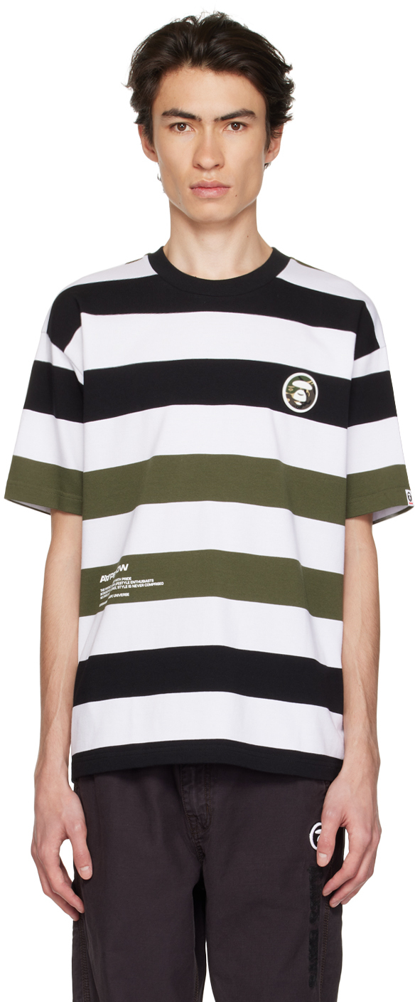 Aape By A Bathing Ape Logo-print Striped T-shirt In Schwarz