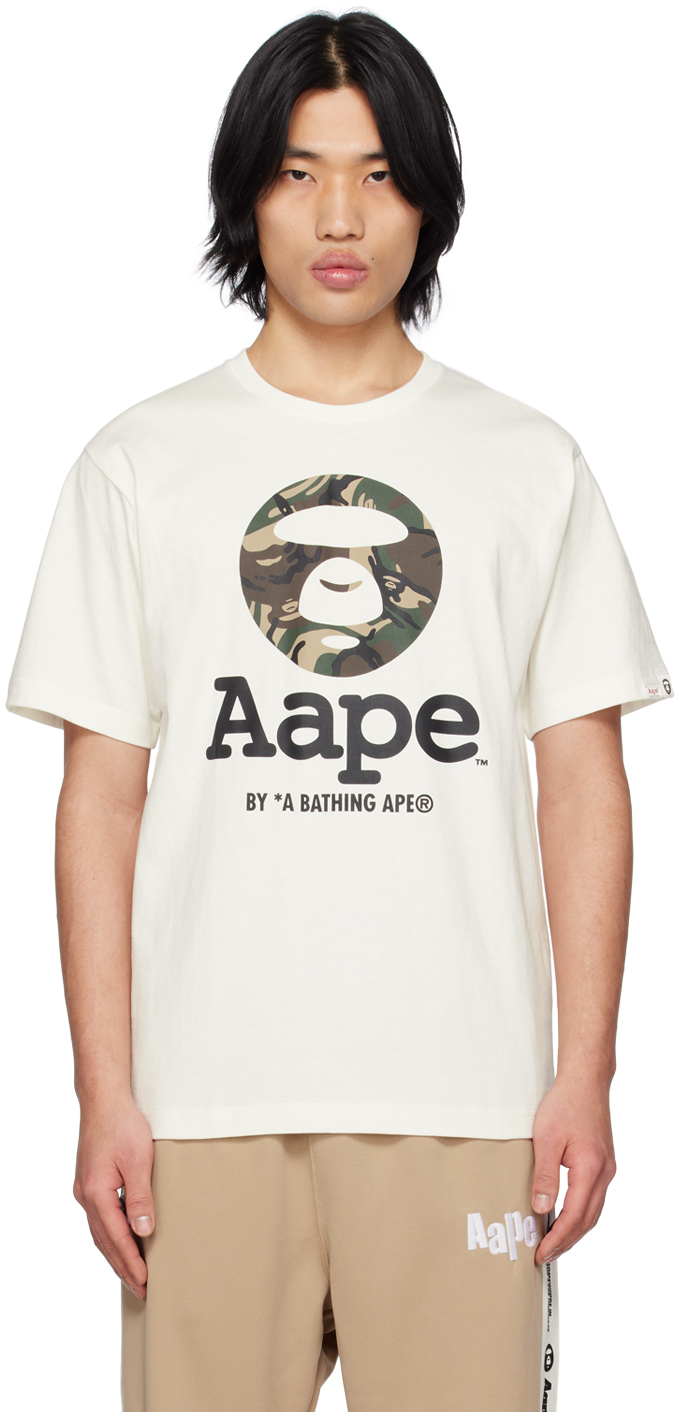 AAPE by A Bathing Ape: White MoonFace Camo T-Shirt | SSENSE