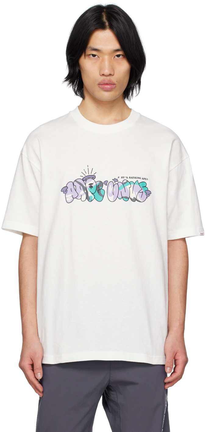 AAPE by A Bathing Ape: White Printed T-Shirt | SSENSE Canada