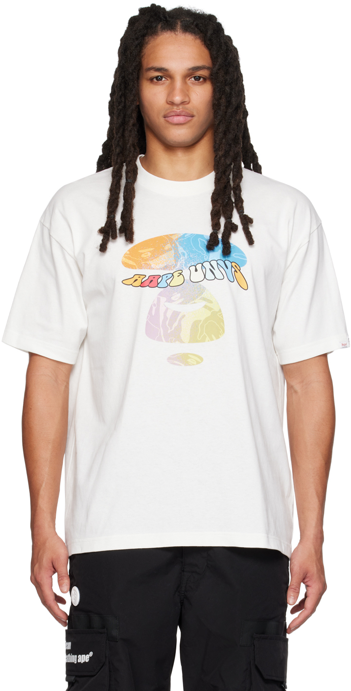 Aape By A Bathing Ape White Printed T-shirt In Ivx