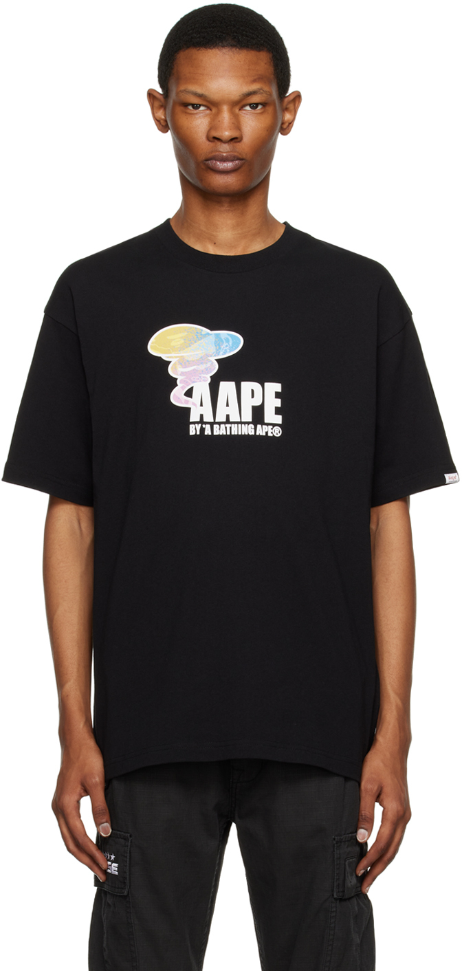 AAPE by A Bathing Ape: Black Moonface T-Shirt | SSENSE