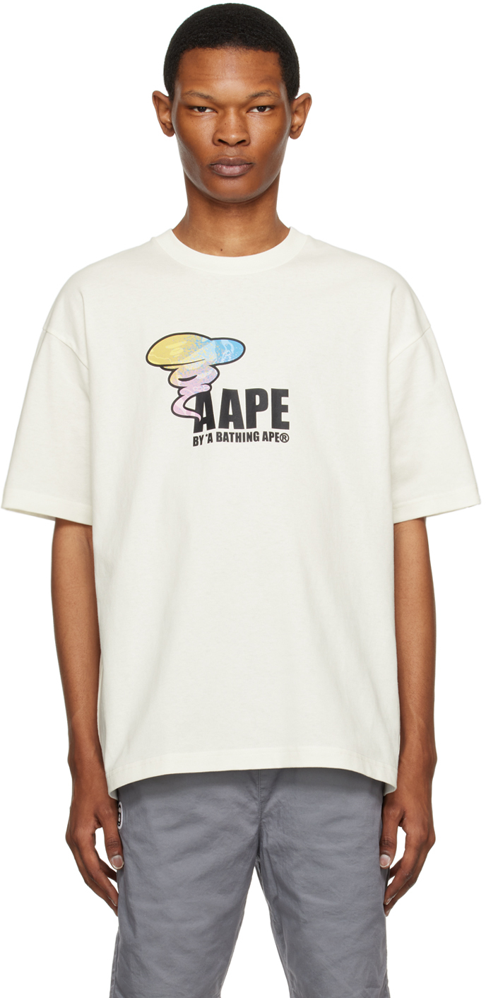 AAPE by A Bathing Ape: White Moonface T-Shirt | SSENSE UK