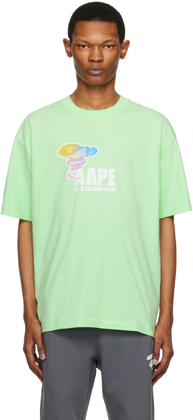 AAPE by A Bathing Ape: Green Moonface T-Shirt | SSENSE UK