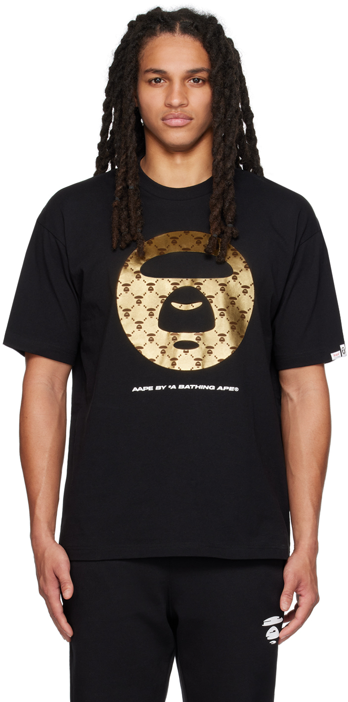 AAPE by A Bathing Ape: Black Moonface Patterned T-Shirt | SSENSE