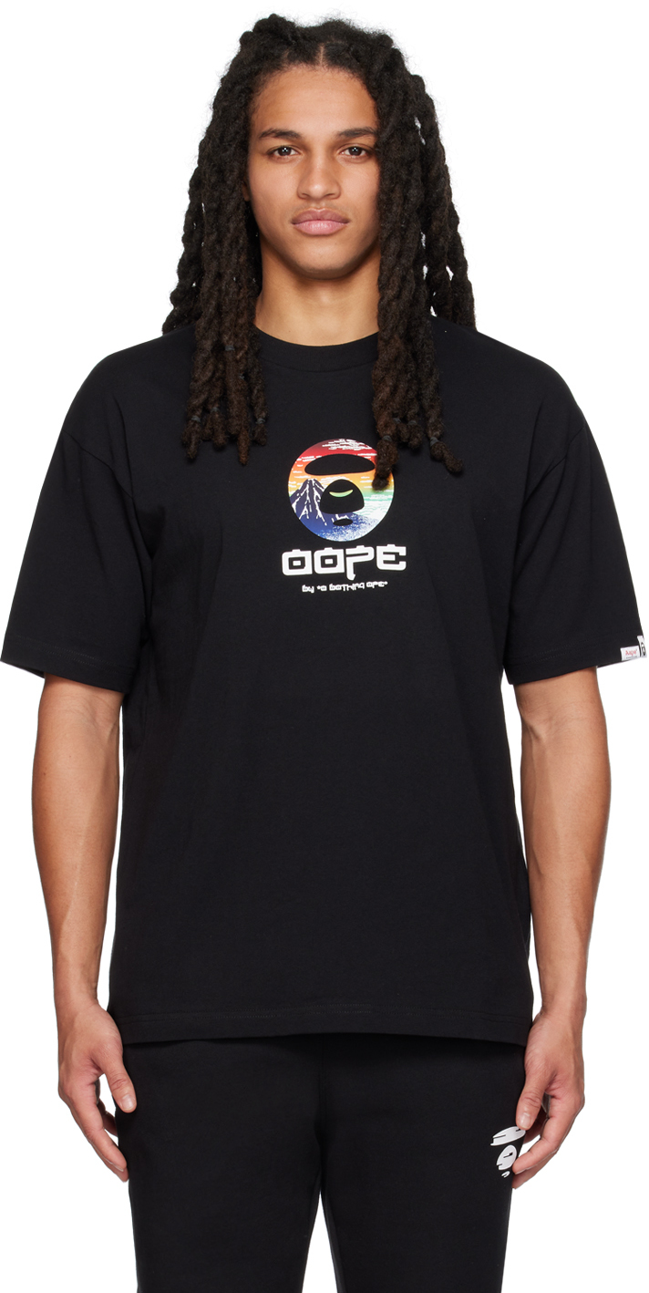 AAPE by A Bathing Ape: Black Theme T-Shirt | SSENSE