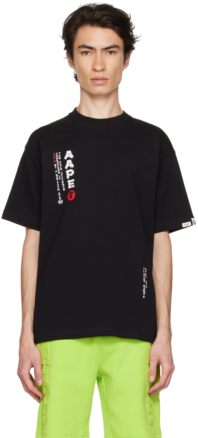 AAPE by A Bathing Ape: Black Theme T-Shirt | SSENSE