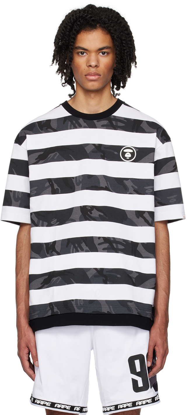 Aape By A Bathing Ape Black & White Striped T-shirt