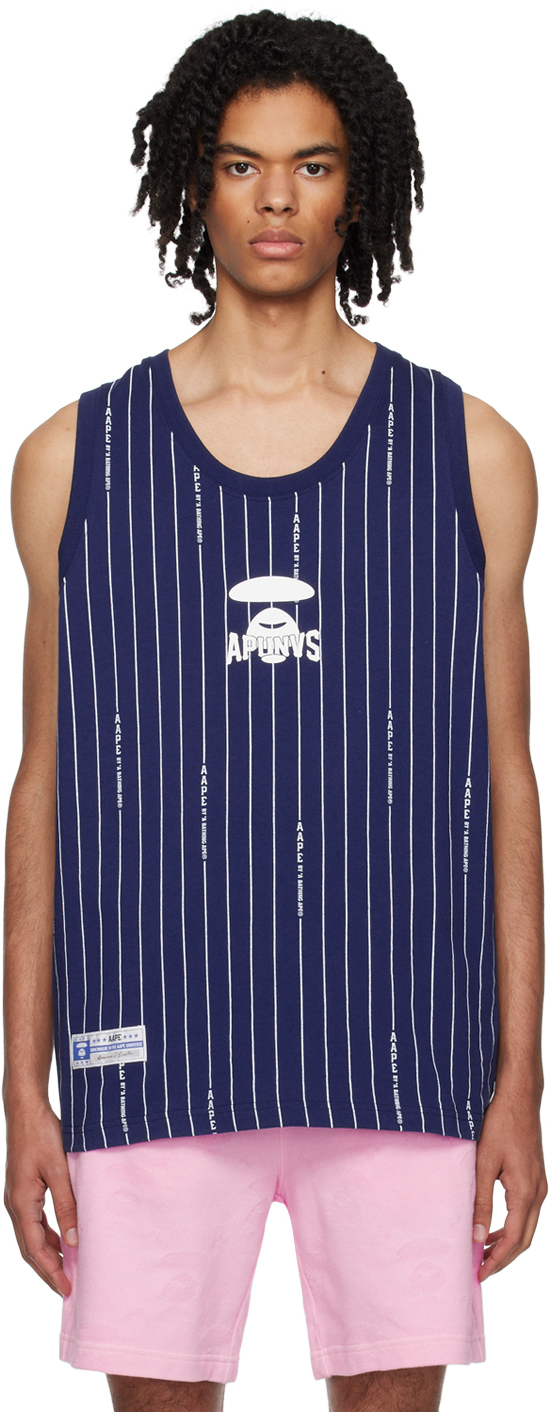 Aape By A Bathing Ape Logo-print Striped Cotton Tank In Blau