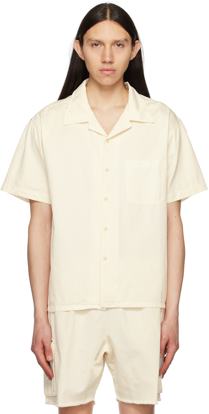 Les Tien Off-white Open Spread Collar Shirt In Ivory Stone