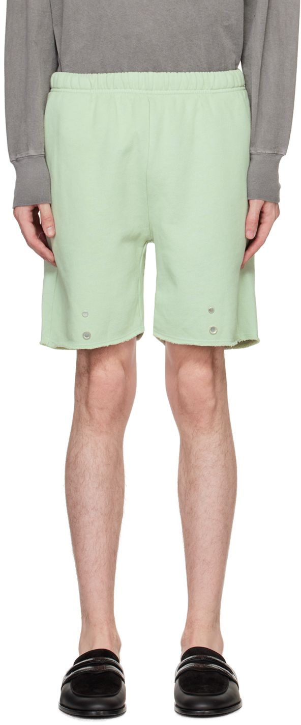 Les Tien: Green Snap Front Shorts | SSENSE Canada