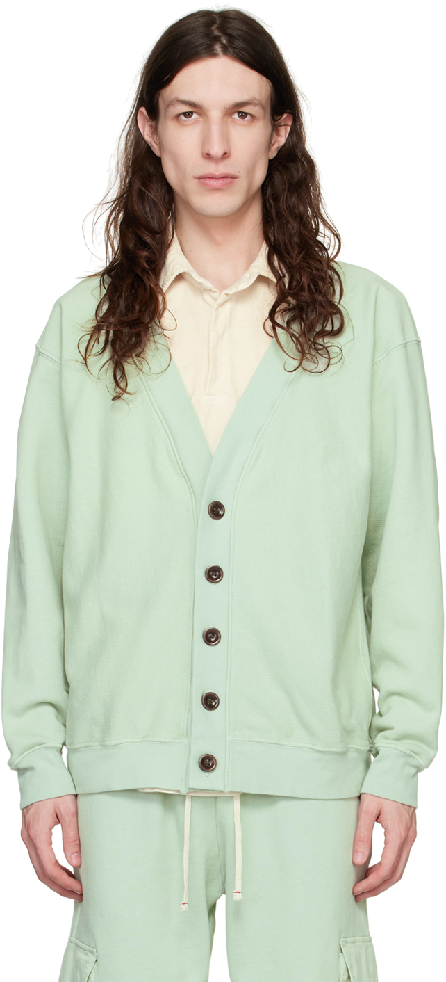 Les Tien Green Garment-dyed Cardigan In Mint Chip