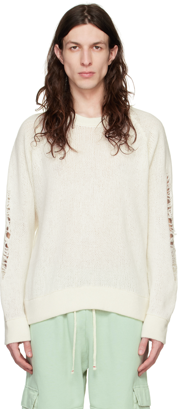Shop Les Tien Off-white Distressed Sweater In Ivory Distressed