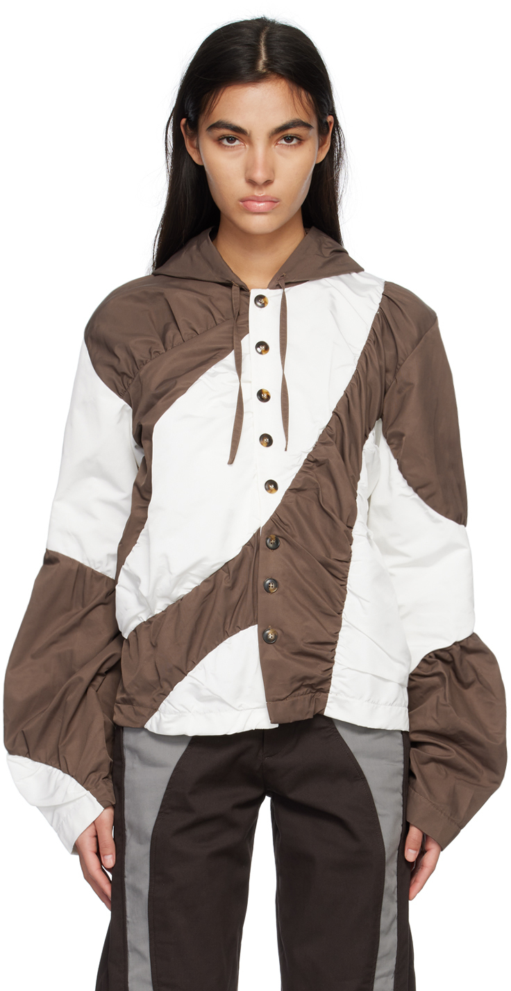 Strongthe Brown & White Paneled Hoodie In Brown/white