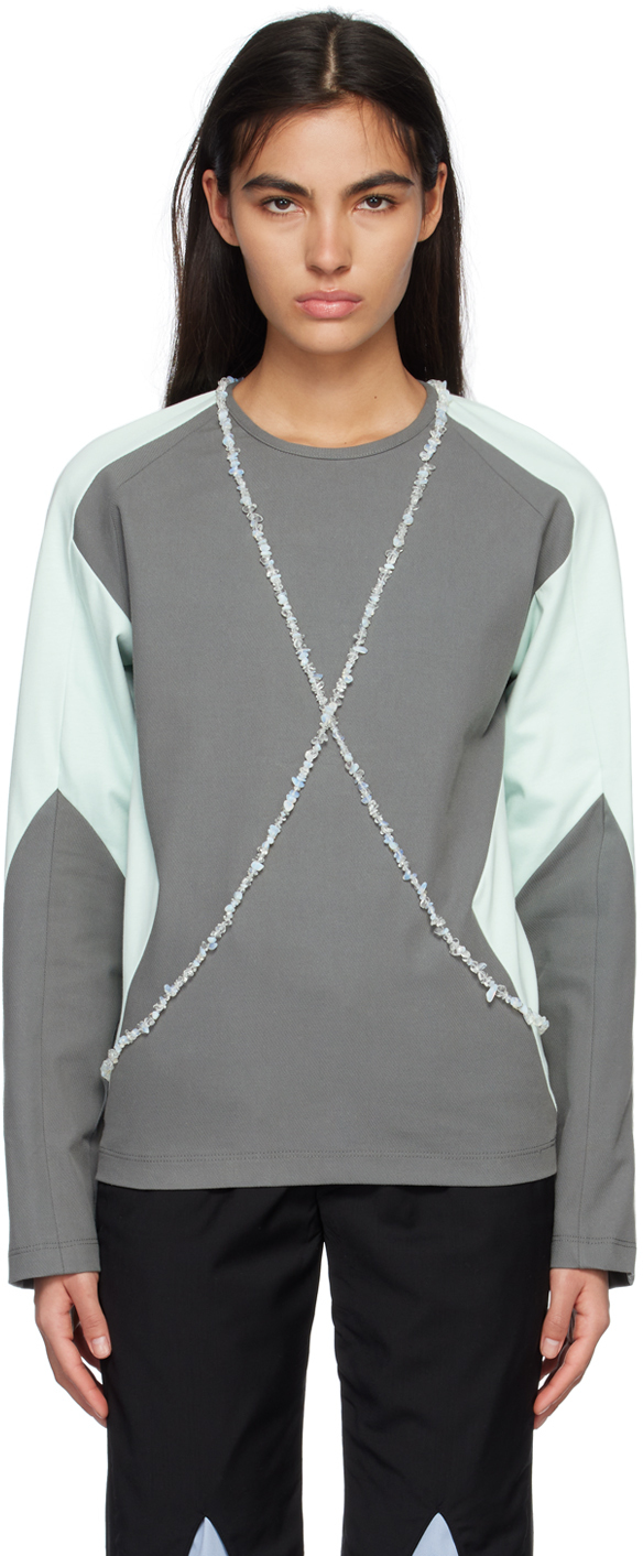Strongthe Gray & Green Quartz Long Sleeve T-shirt In Grey/mint