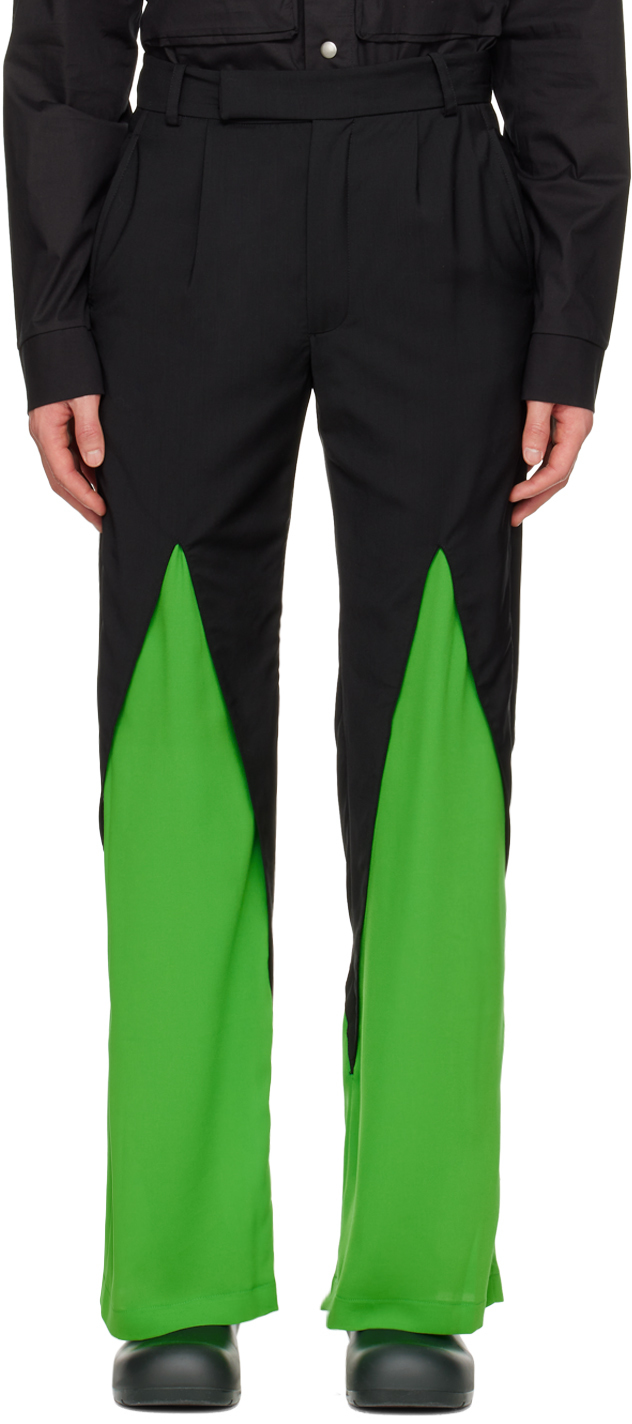 SSENSE Exclusive Black u0026 Green Two-Tone Trousers by STRONGTHE on Sale