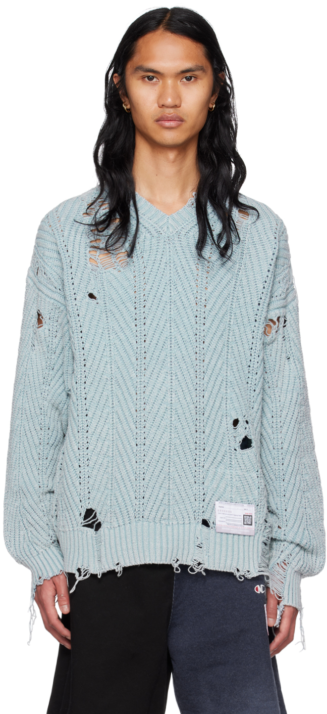 Miharayasuhiro: Blue Bleached Sweater | SSENSE Canada