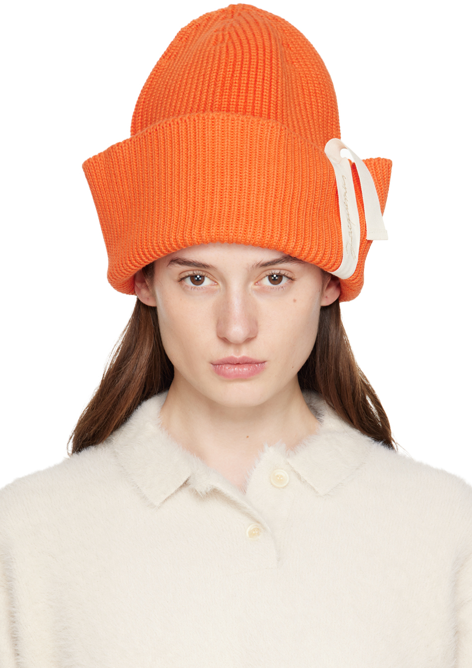 Jacquemus: Orange Le Raphia 'Le Bonnet Pipa' Beanie | SSENSE Canada