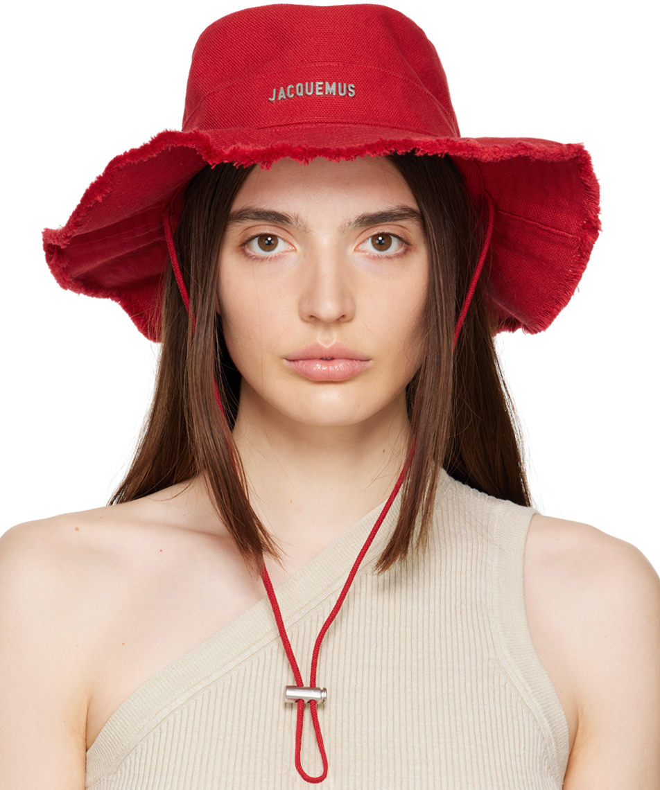 Jacquemus: Red 'Le Bob Artichaut' Beach Hat | SSENSE