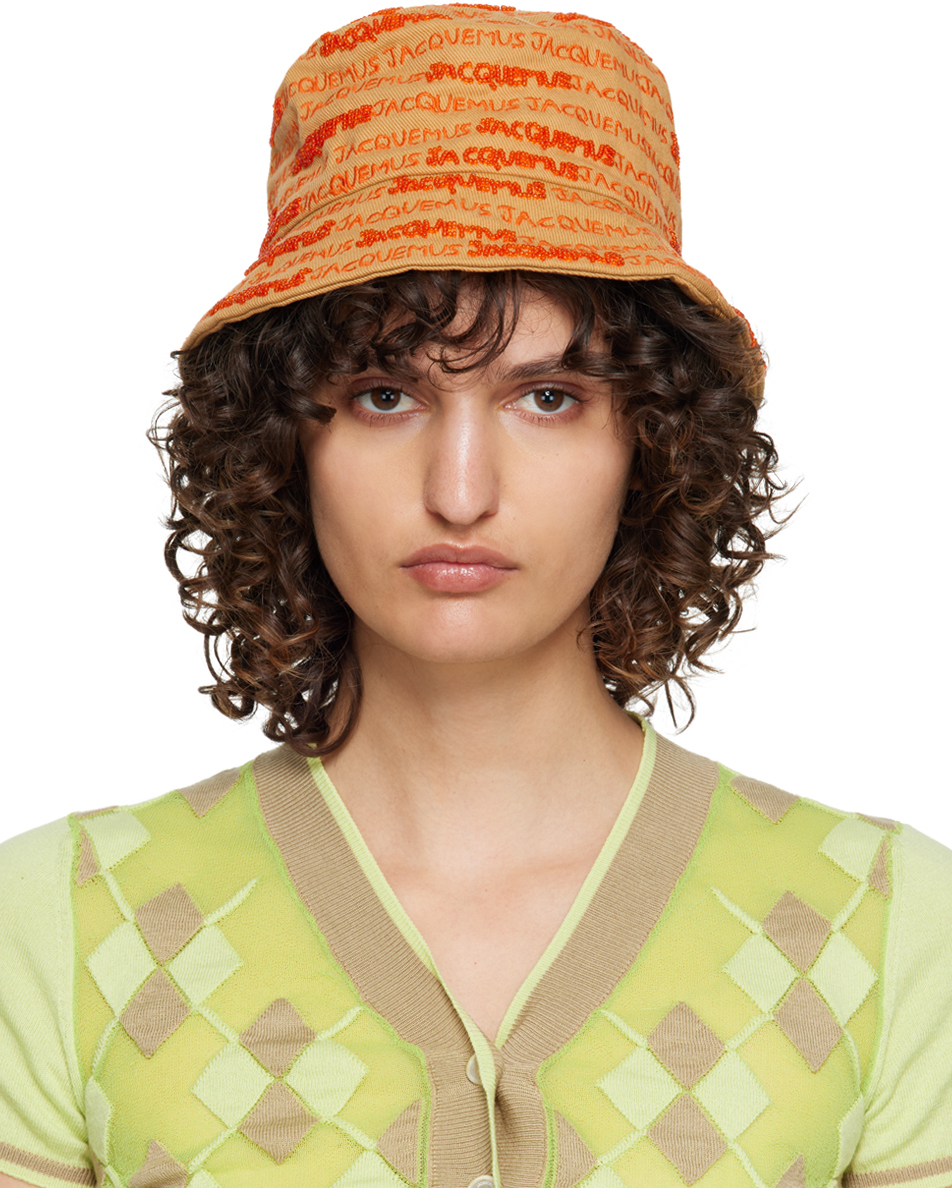 Jacquemus Le Bob Bordado Bucket Hat In Orange