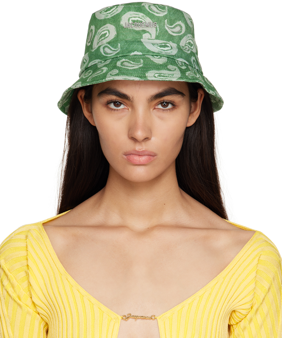 Jacquemus: Green Le Raphia 'Le Bob Gadjo' Bucket Hat | SSENSE