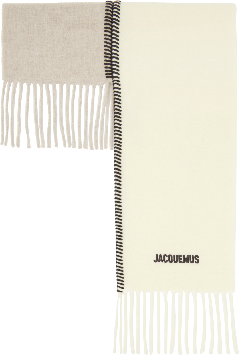 Jacquemus: Beige & Off-White Le Raphia 'L'Echarpe Pampero' Scarf ...