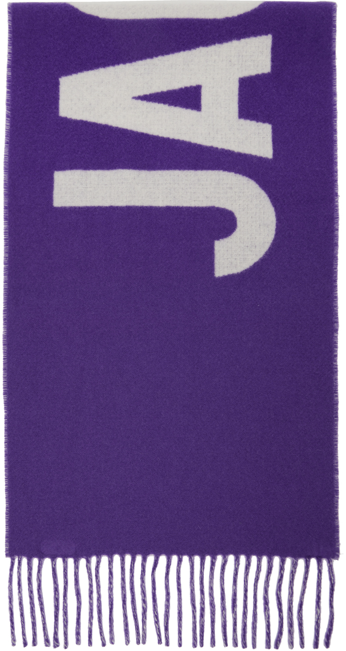 Jacquemus Logo Jacquard Fringed Edge Scarf In Violet
