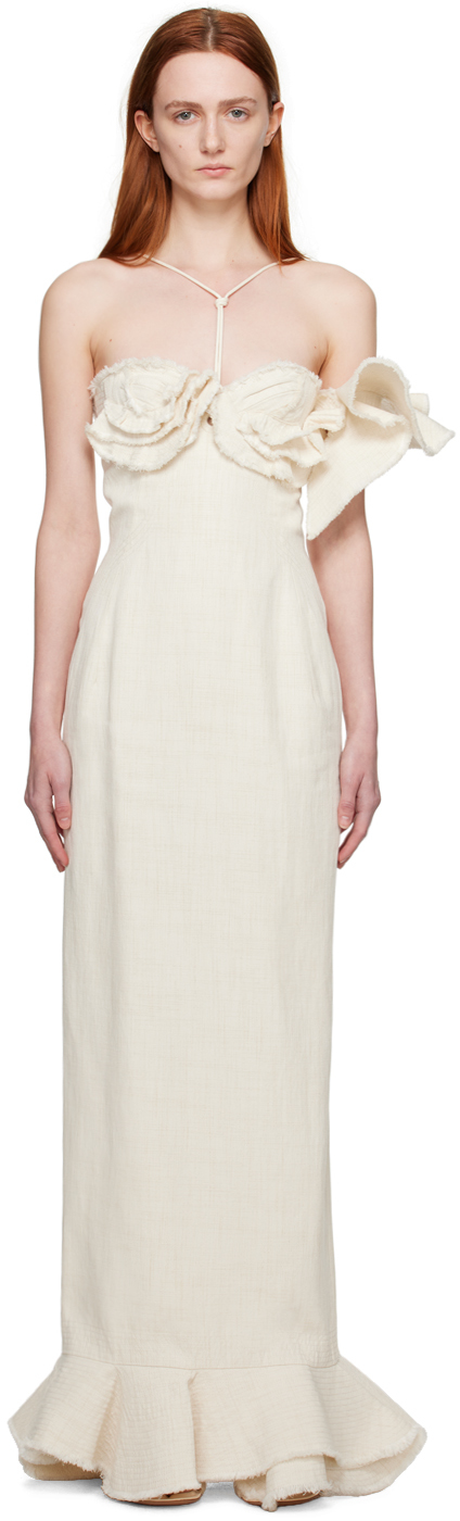 Jacquemus La Robe Artichaut Ruffled Maxi Dress In White