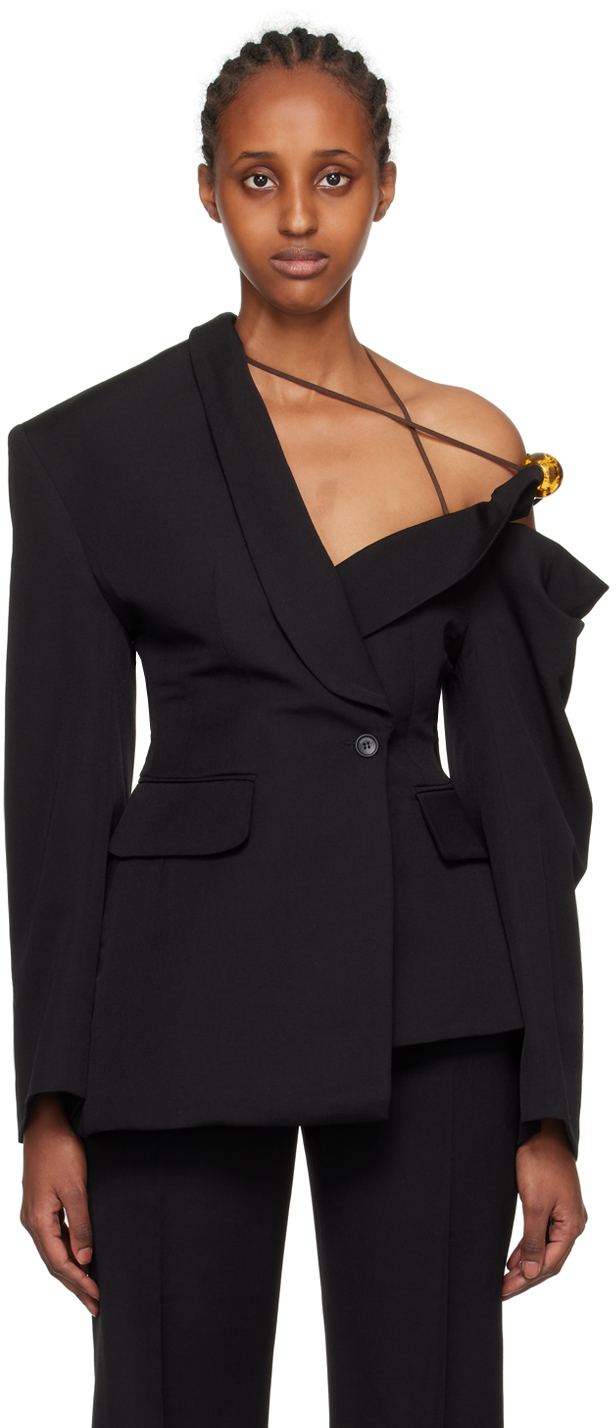 Black Le Raphia 'La Veste Baska' Blazer