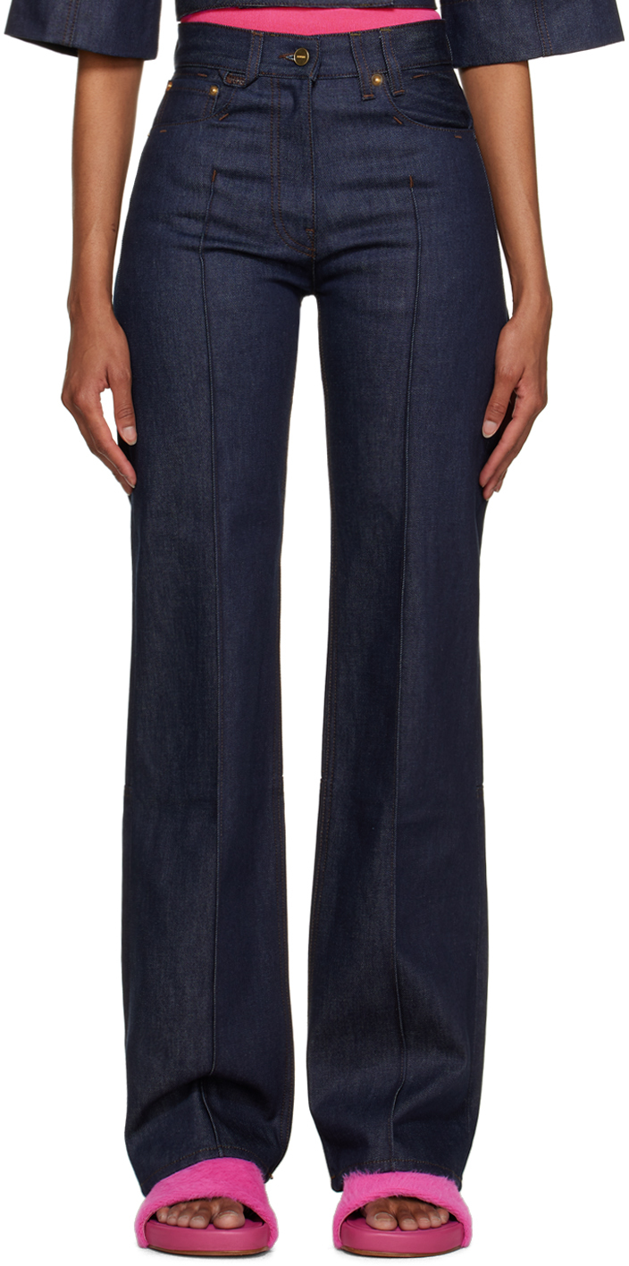 Jacquemus Logo-embroidered Wide-leg Jeans In Blue