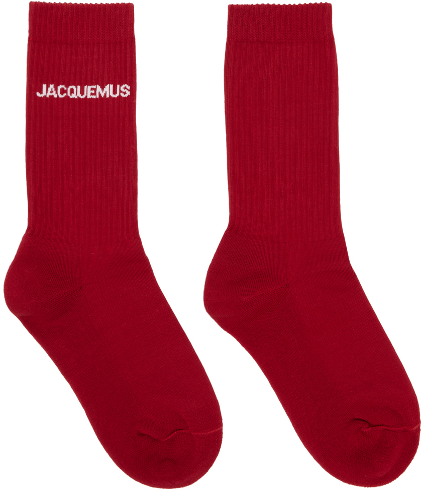 Jacquemus Ribbed-knit Ankle Socks In Red