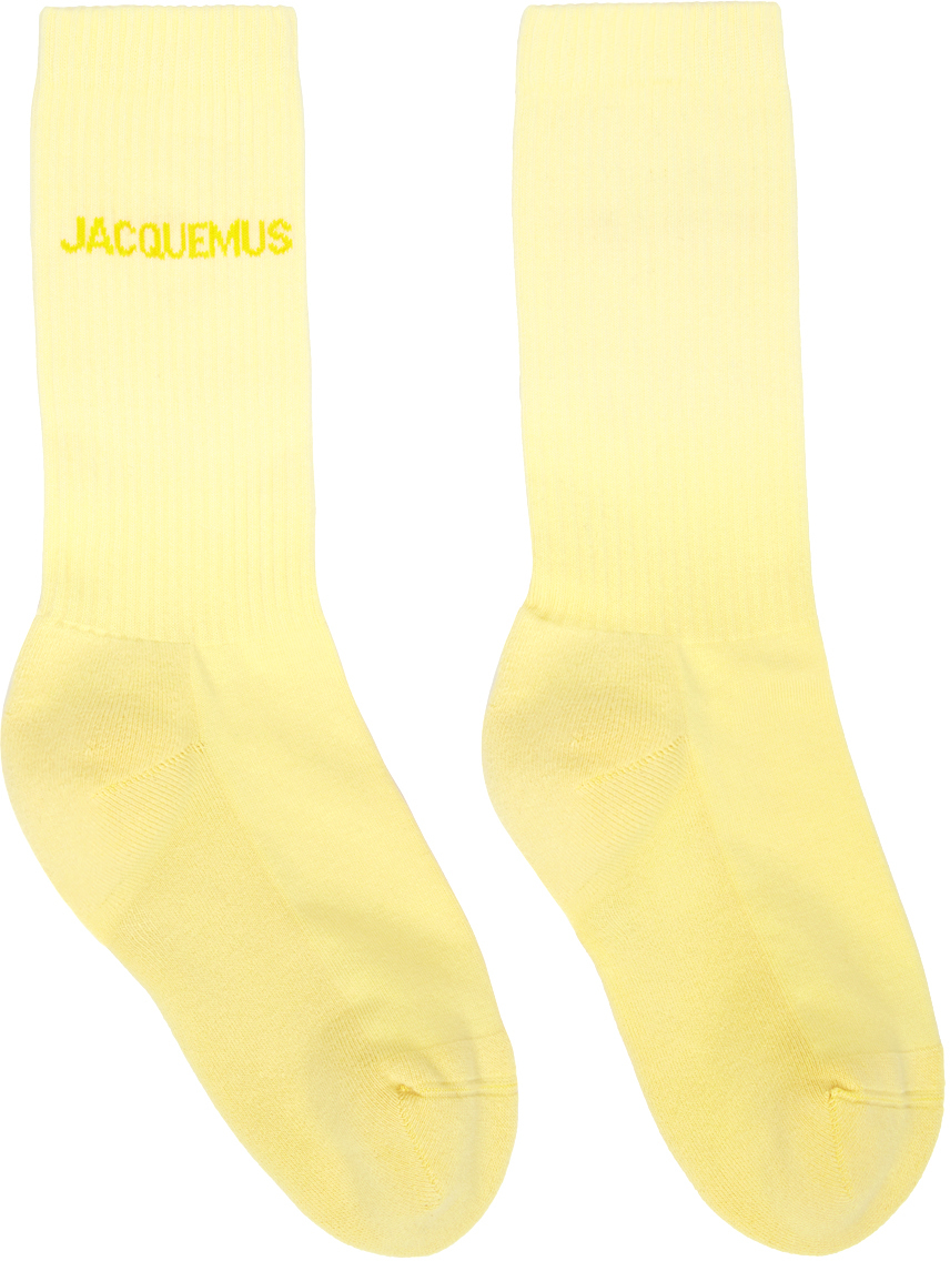Jacquemus Les Chaussettes Logo Intarsia Gradient Socks In Yellow