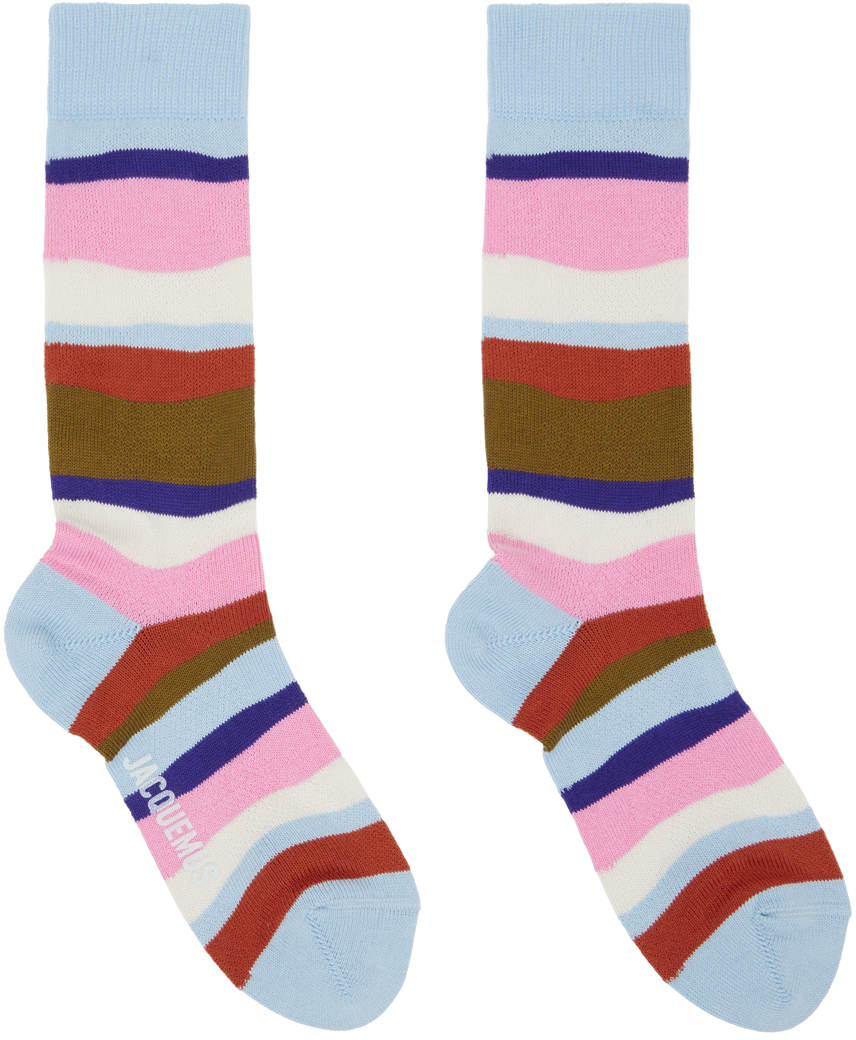 Jacquemus Multicolor Le Raphia 'les Chaussettes Pagaio' Socks In 4aj Stripes Waves Mu