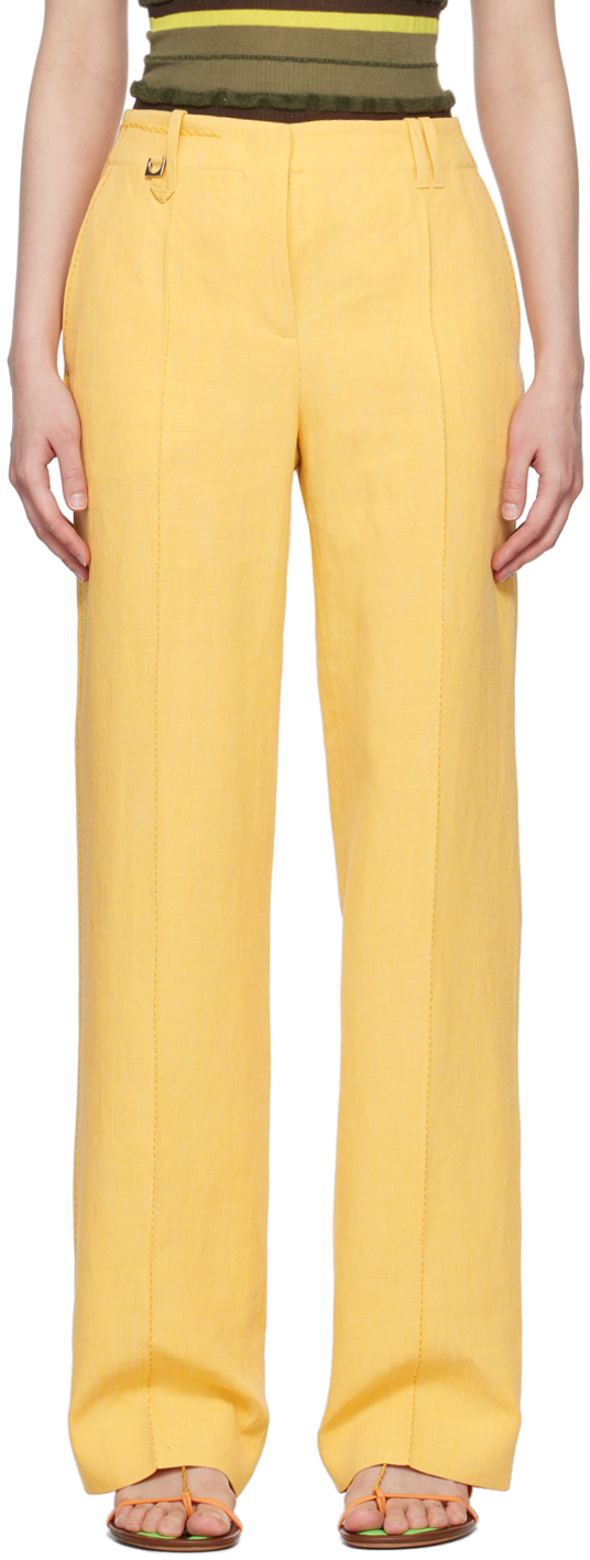 Shop Jacquemus Yellow Le Raphia 'le Pantalon Cordao' Trousers In 250 Yellow