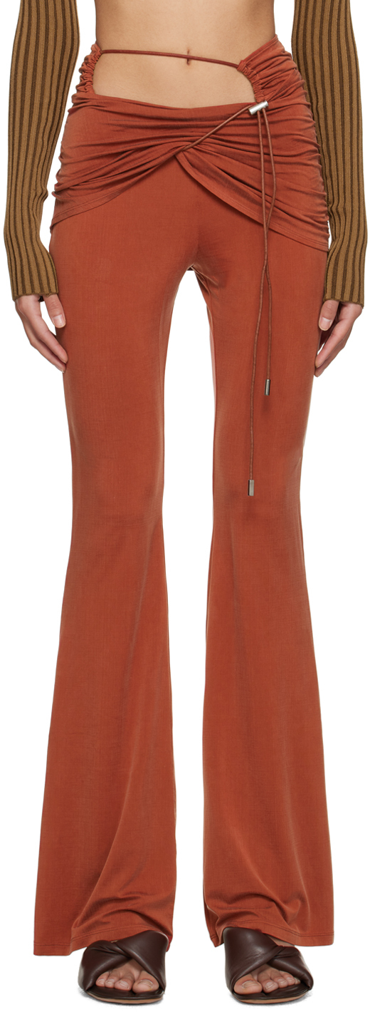 Jacquemus Espelho Draped Flared Trousers In Brown