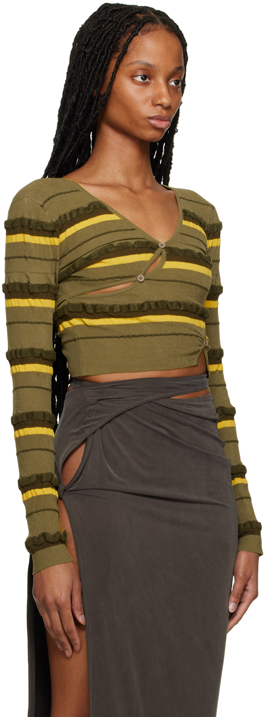 Jacquemus Le Cardigan Tordu Striped Knit Cardigan In 590 Dark Green