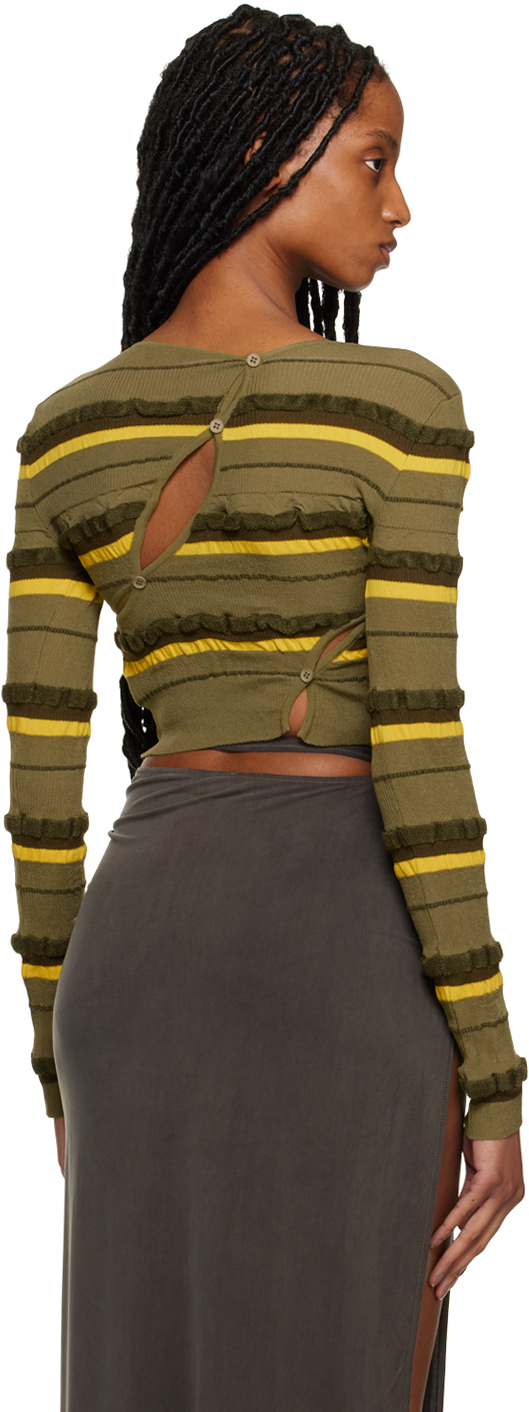 Jacquemus Le Cardigan Tordu Striped Knit Cardigan In 590 Dark Green