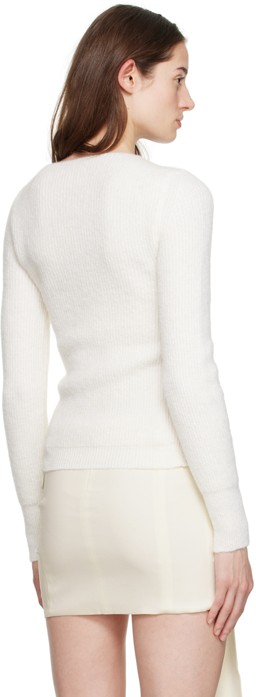 Jacquemus Asymmetric Ribbed Cardigan In 100 White