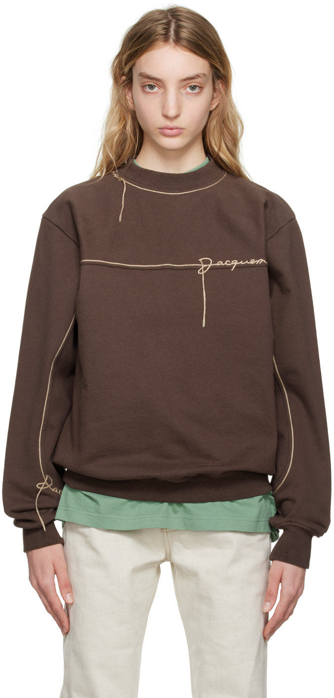 Shop Jacquemus Brown Le Raphia 'le Sweatshirt Fio' Sweatshirt In 880 Dark Brown