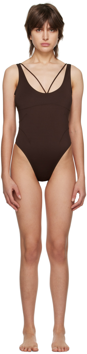 Brown Le Raphia 'Le Maillot Signature' One-Piece Swimsuit by